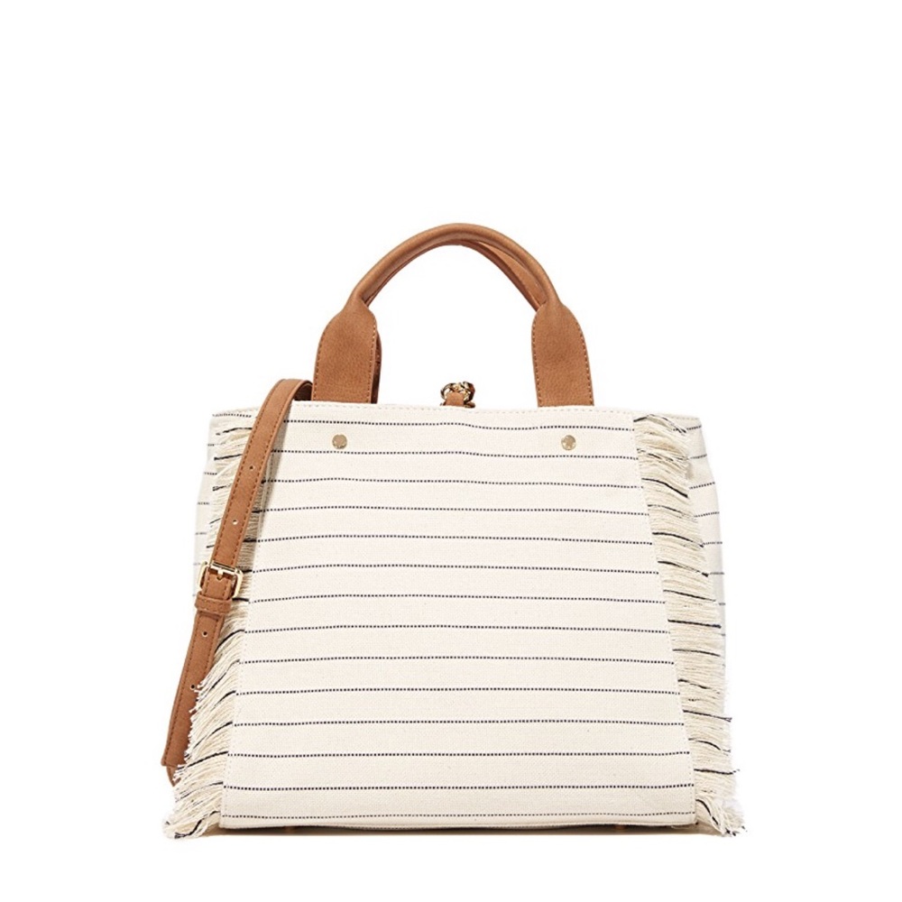 Deux Lux Calistoga Crossbody Tote Ivory Fringe
